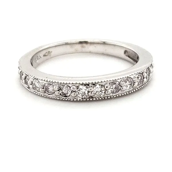 18K White Gold Estate Diamond Half Anniversary Milgrain Wedding Band similar item image
