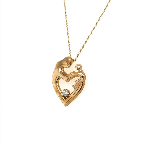 14K Yellow Gold Estate Diamond Mother and Child Heart Pendant Necklace Image 2 Minor Jewelry Inc. Nashville, TN