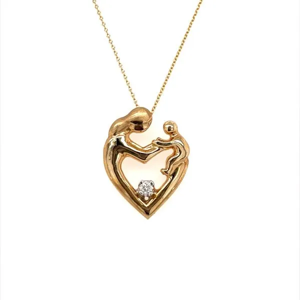 14K Yellow Gold Estate Diamond Mother and Child Heart Pendant Necklace similar item image