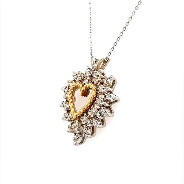 14K White and Yellow Gold Estate Diamond Heart Pendant Necklace Image 2 Minor Jewelry Inc. Nashville, TN