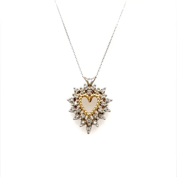 14K White and Yellow Gold Estate Diamond Heart Pendant Necklace similar item image