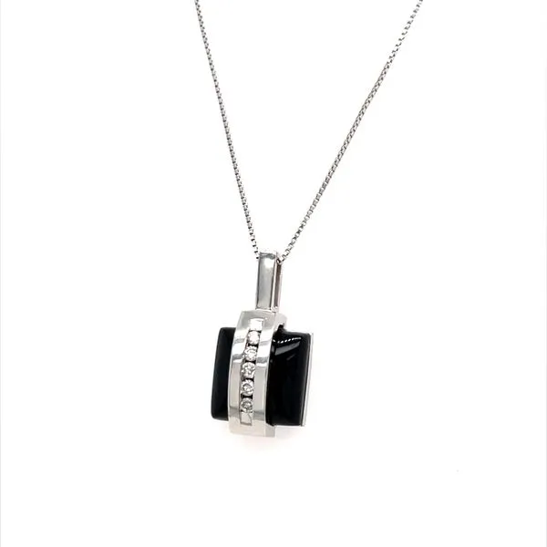 14K White Gold Estate Onyx and Diamond Pendant Necklace similar item image