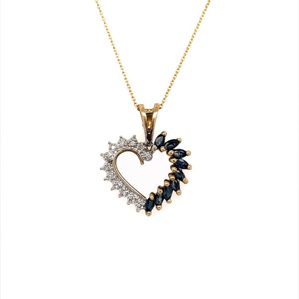 10K Yellow Gold Estate Sapphire and Diamond Heart Pendant Necklace Minor Jewelry Inc. Nashville, TN