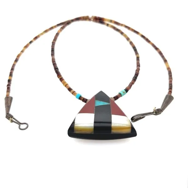 Estate Black and Red Coral, Turquoise, and Mother of Pearl Necklace Length 17.5 Inch Image 2 Minor Jewelry Inc. Nashville, TN