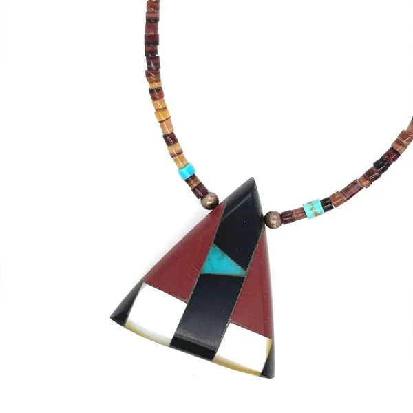 Estate Black and Red Coral, Turquoise, and Mother of Pearl Necklace Length 17.5 Inch Image 3 Minor Jewelry Inc. Nashville, TN