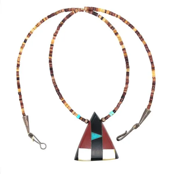 Estate Black and Red Coral, Turquoise, and Mother of Pearl Necklace Length 17.5 Inch Minor Jewelry Inc. Nashville, TN