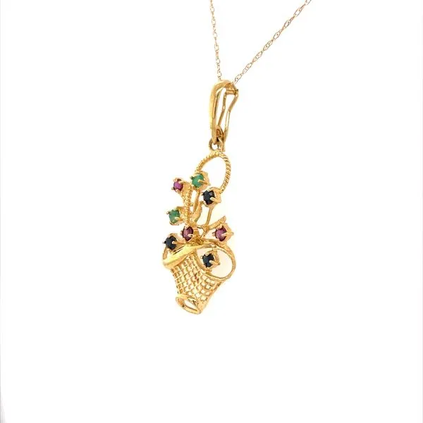14K Yellow Gold Estate Flower Basket Pendant Necklace