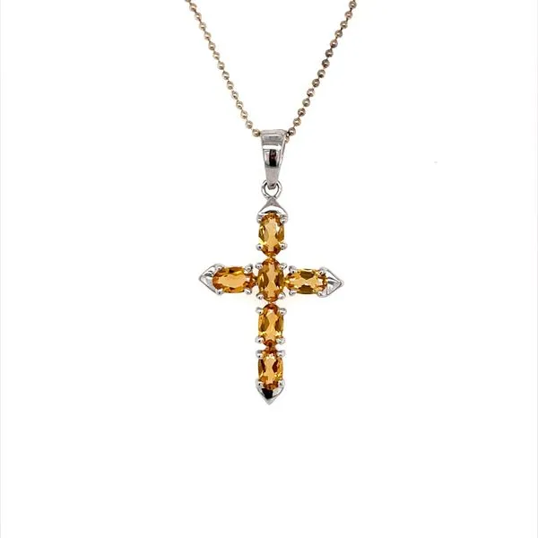 14K White Gold Estate Citrine Cross Pendant