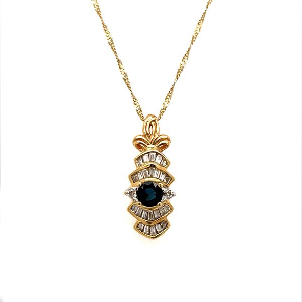 14K Yellow Gold Estate Sapphire and Diamond Pendant Necklace Minor Jewelry Inc. Nashville, TN