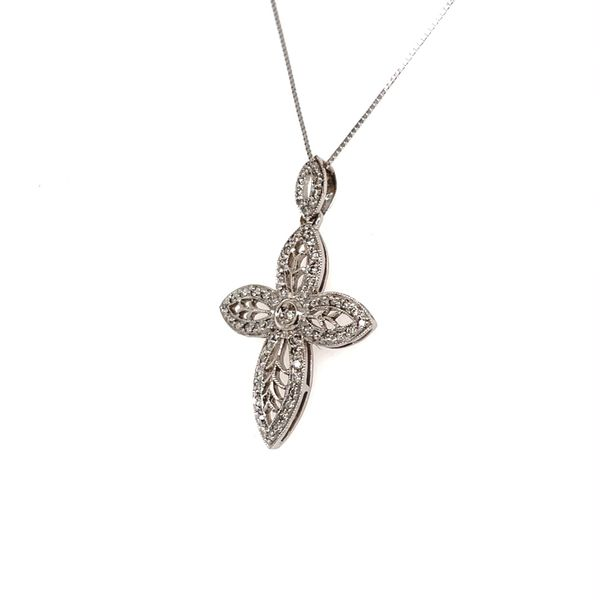 14K White Gold Estate Diamond Cross Pendant Necklace Image 2 Minor Jewelry Inc. Nashville, TN