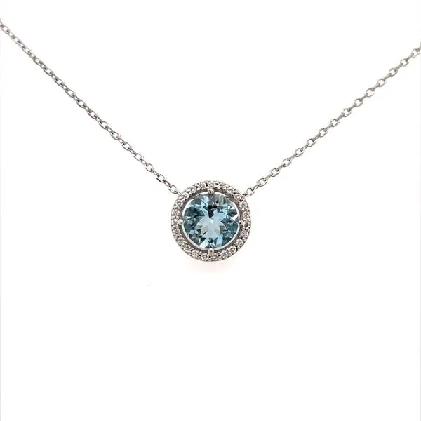 14K White Gold Estate Aquamarine and Diamond Pendant Neck...