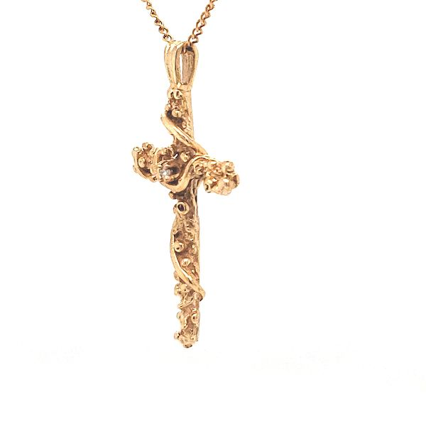 14K Yellow Gold Estate Diamond Cross Pendant Necklace Image 2 Minor Jewelry Inc. Nashville, TN