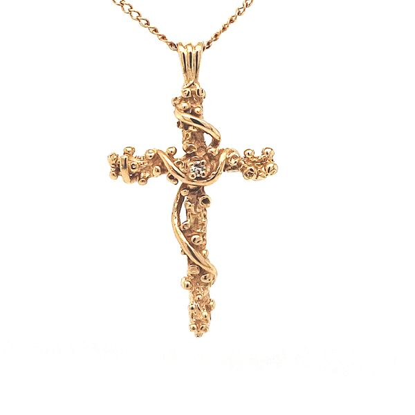 14K Yellow Gold Estate Diamond Cross Pendant Necklace Minor Jewelry Inc. Nashville, TN