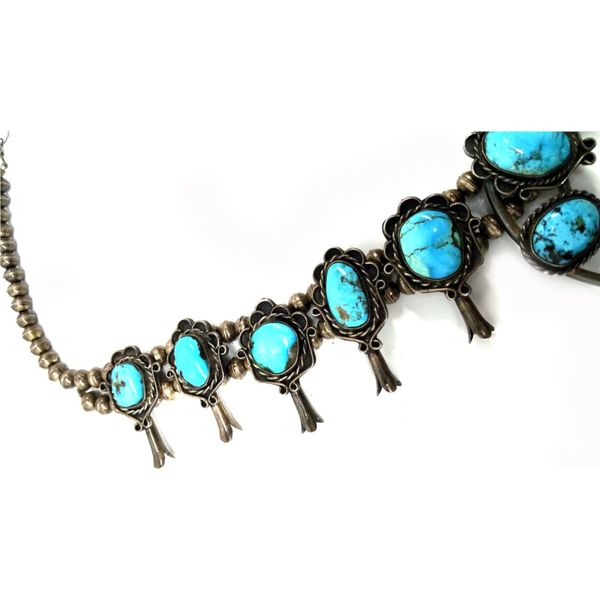 Circa 1930's Sterling Silver Turquoise Squash Blossom Necklace Image 4 Minor Jewelry Inc. Nashville, TN
