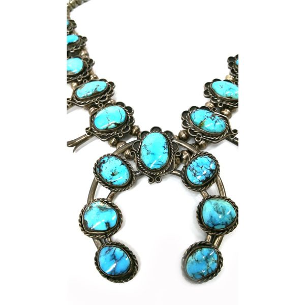 Circa 1930's Sterling Silver Turquoise Squash Blossom Necklace Minor Jewelry Inc. Nashville, TN