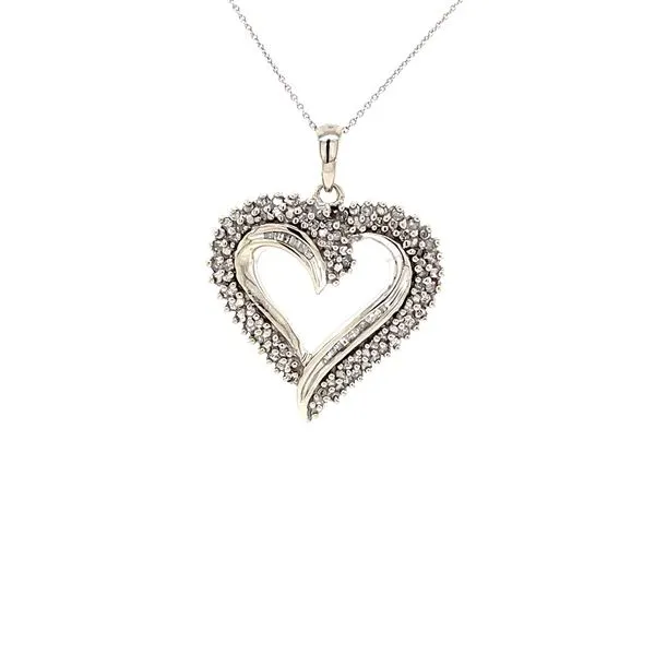 14K White Gold Estate Diamond Heart Pendant Necklace