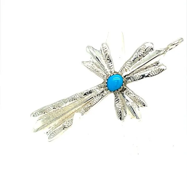 Sterling Silver Estate Turquoise Stone Cross Pendant