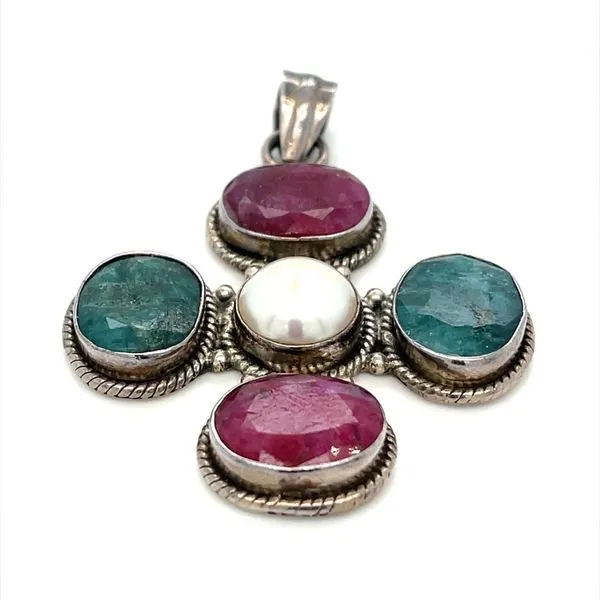 Sterling Silver Estate Emerald Ruby Pearl Pendant Minor Jewelry Inc. Nashville, TN