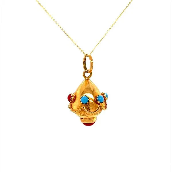14K Yellow Gold Estate Turquoise and Red Coral Pendant Necklace Image 2 Minor Jewelry Inc. Nashville, TN