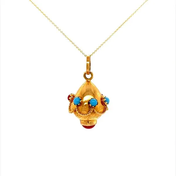 14K Yellow Gold Estate Turquoise and Red Coral Pendant Necklace Minor Jewelry Inc. Nashville, TN