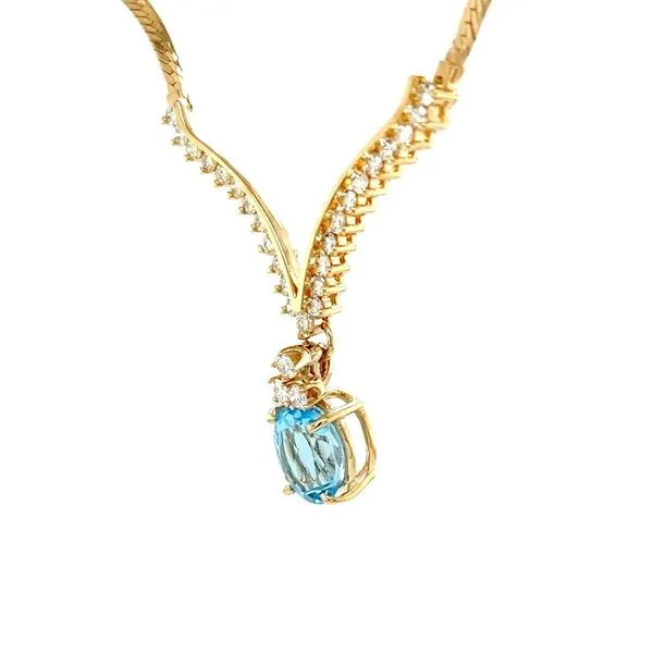 14K Yellow Gold Estate Mined Topaz and Diamond Necklace