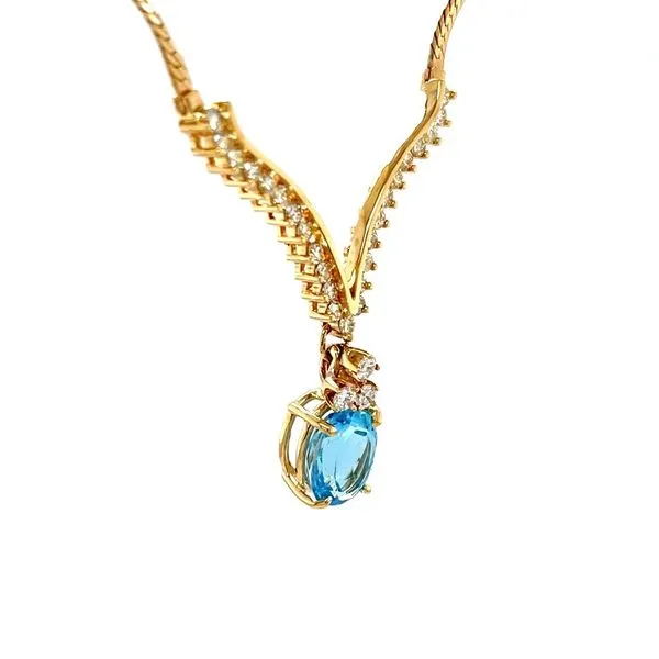 14K Yellow Gold Estate Mined Topaz and Diamond Necklace