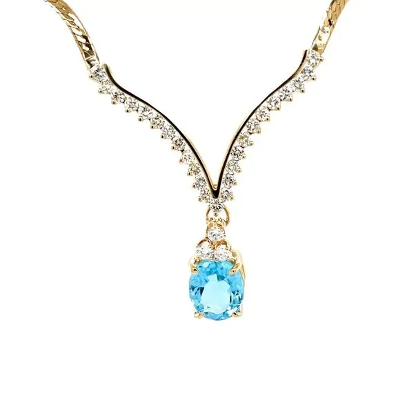 14K Yellow Gold Estate Mined Topaz and Diamond Necklace