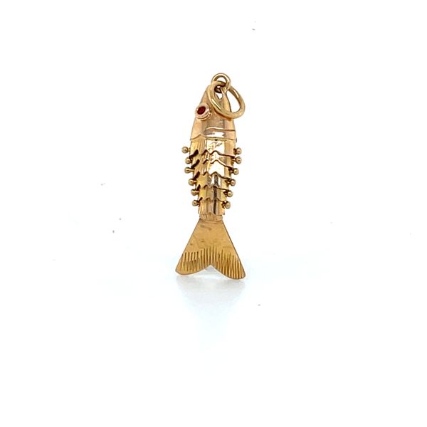 18K Yellow Gold Estate Red-Eyed Flexible Fish Pendant Image 2 Minor Jewelry Inc. Nashville, TN
