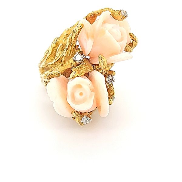 14K Yellow Gold Estate Coral and Diamond Fashion Ring Image 3 Minor Jewelry Inc. Nashville, TN