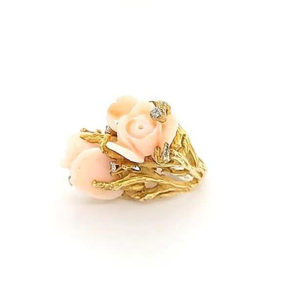 14K Yellow Gold Estate Coral and Diamond Fashion Ring Minor Jewelry Inc. Nashville, TN