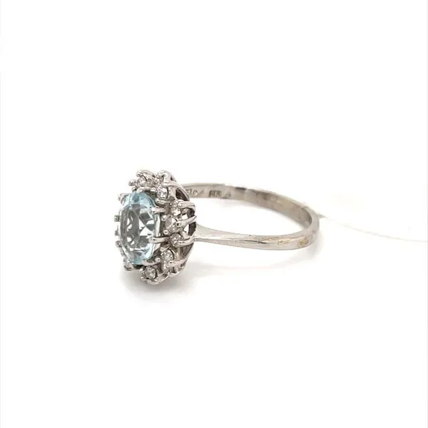 14K White Gold Estate Aquamarine and Diamond Ring