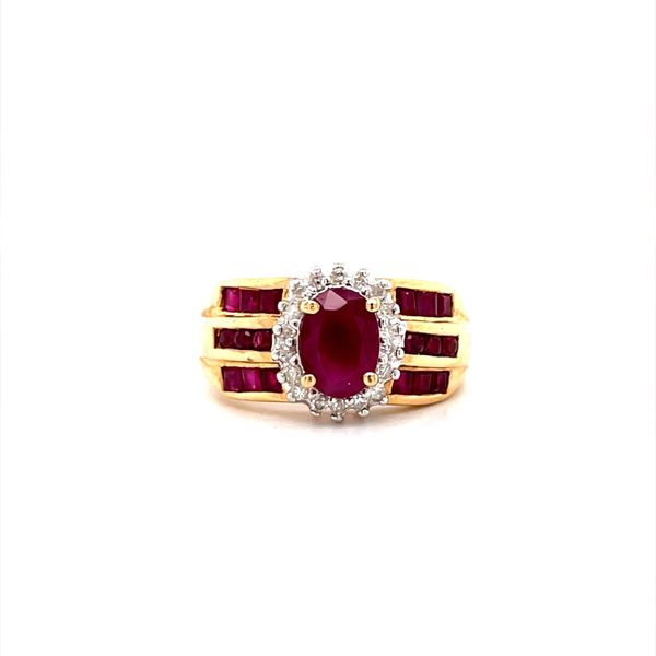 14K Yellow Gold Estate Ruby and Diamond Halo Ring Minor Jewelry Inc. Nashville, TN