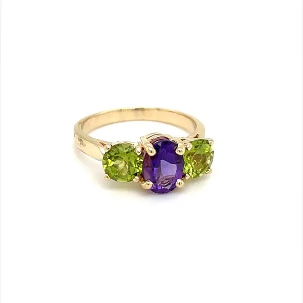 14K Yellow Gold Estate Amethyst and Peridot Ring