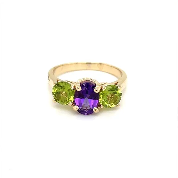 14K Yellow Gold Estate Amethyst and Peridot Ring