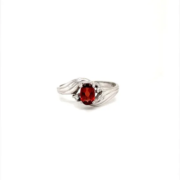 14K White Gold Estate Garnet and Diamond Ring