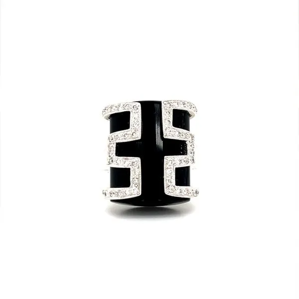 18K White Gold Estate Onyx and Diamond Ring