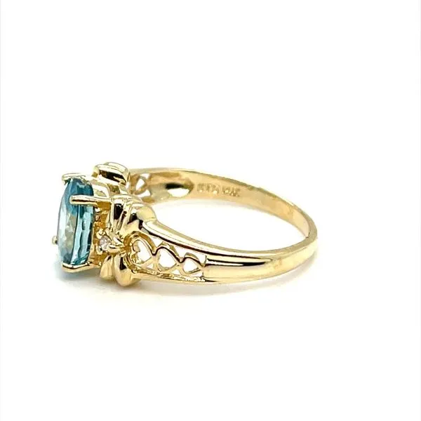 14K Yellow Gold Estate Blue Zircon and Diamond Ring