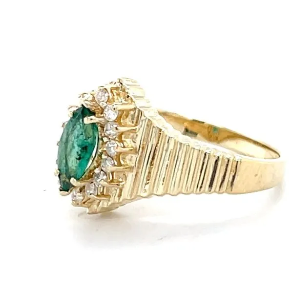 14K Yellow Gold Estate Emerald and Diamond Ring