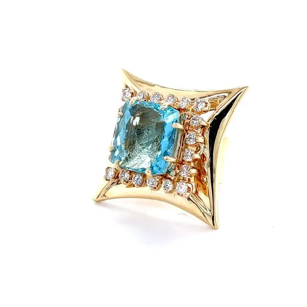 14K Yellow Gold Estate Aquamarine and Diamond Ring