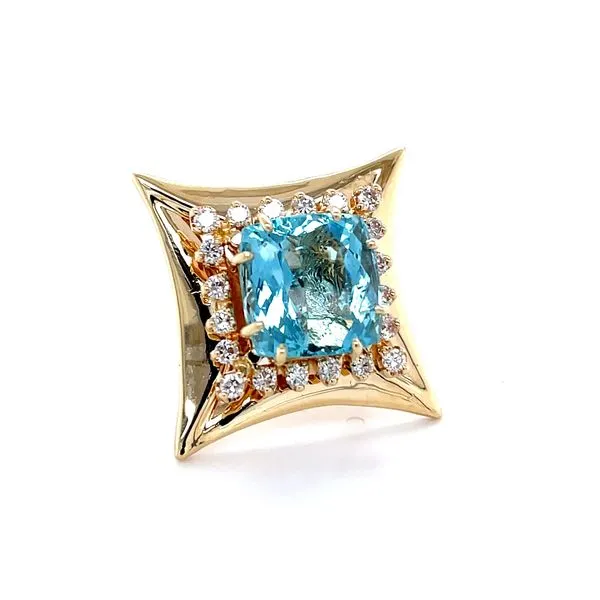14K Yellow Gold Estate Aquamarine and Diamond Ring