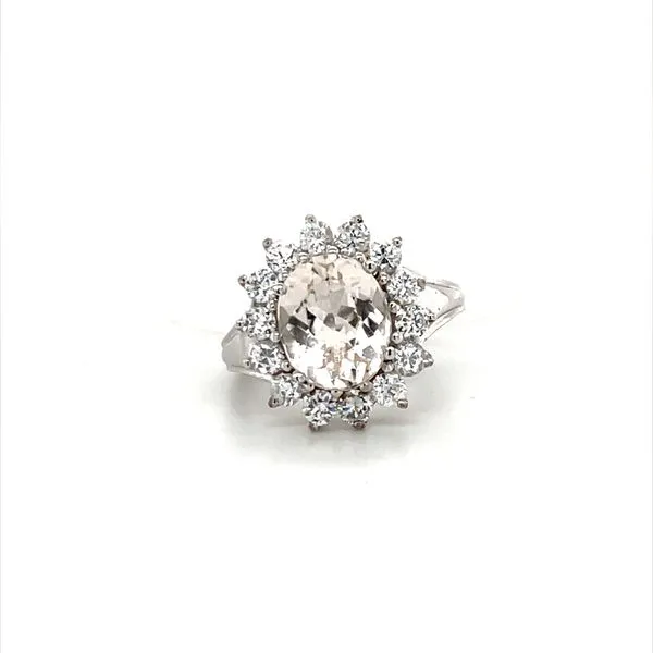 10K White Gold Estate Spinel and Cubic Zirconia Halo Ring