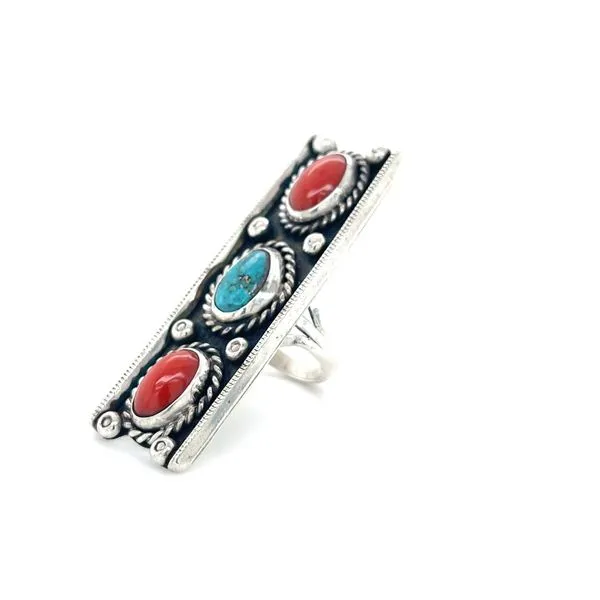 Sterling Silver Estate Coral and Turquoise Ring Image 2 Minor Jewelry Inc. Nashville, TN