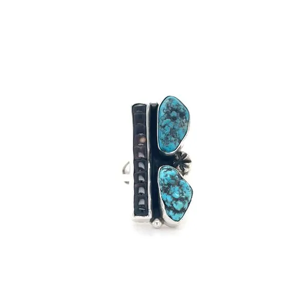 Sterling Silver Estate Turquoise and Black Stone Ring similar item image