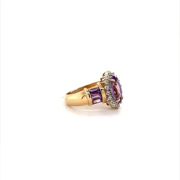 14K Yellow Gold Estate Amethyst and Diamond Halo Ring