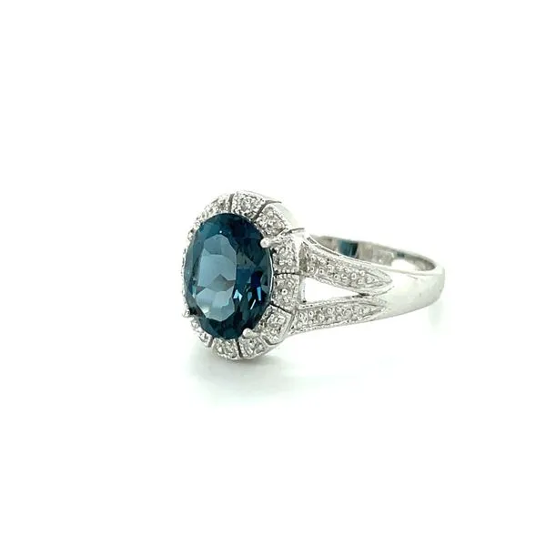 14K White Gold Estate London Blue Topaz and Diamond Ring