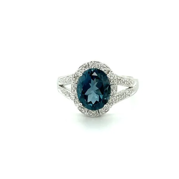 14K White Gold Estate London Blue Topaz and Diamond Ring