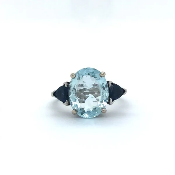 14K White Gold Estate Auquamarine and Sapphire Ring Minor Jewelry Inc. Nashville, TN