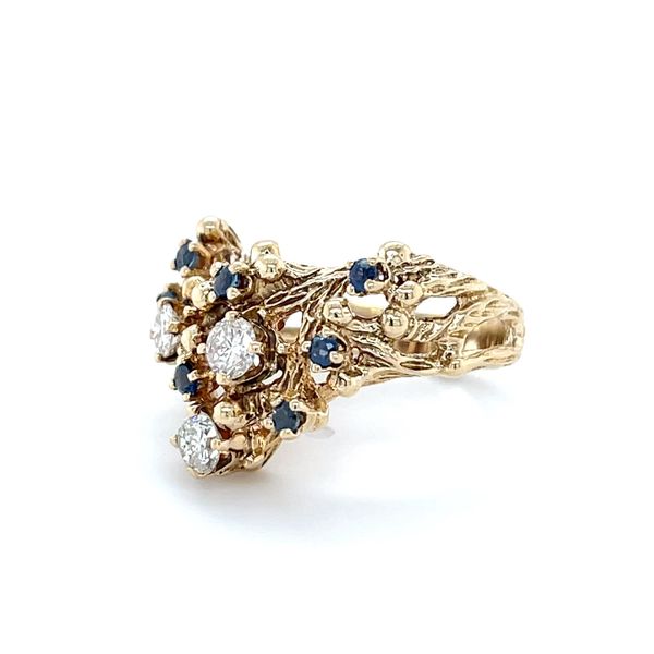 14K Yellow Gold Estate Mined Sapphire and Diamond Cluster Ring Image 2 Minor Jewelry Inc. Nashville, TN