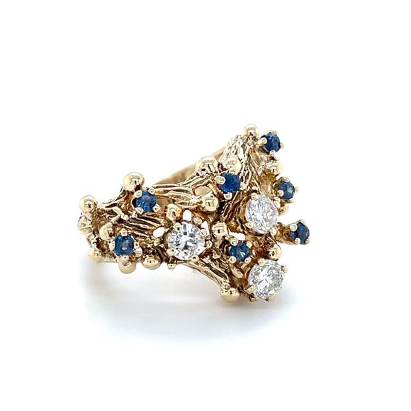 14K Yellow Gold Estate Mined Sapphire and Diamond Cluster Ring Image 3 Minor Jewelry Inc. Nashville, TN