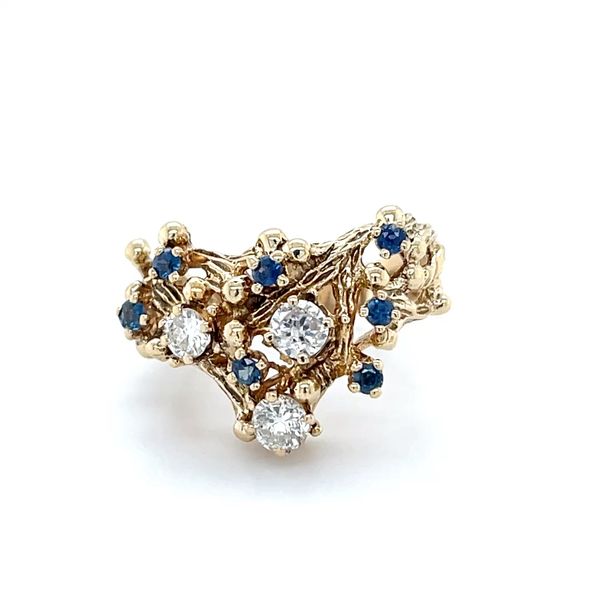 14K Yellow Gold Estate Mined Sapphire and Diamond Cluster Ring Minor Jewelry Inc. Nashville, TN